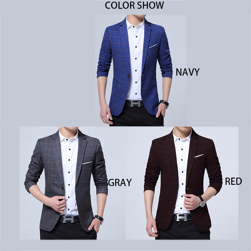 BROWON Jesenski modni muški sako uski kroj Karirani sako za slobodno vrijeme Jedno dugme od fine tkanine Poliester Muški dizajnerski sako 5XL