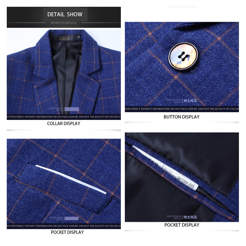 BROWON Jesenski modni muški sako uski kroj Karirani sako za slobodno vrijeme Jedno dugme od fine tkanine Poliester Muški dizajnerski sako 5XL