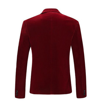 URSPORTTECH Φθινοπωρινό, Χειμερινό Velvet Blazer Wine Red Ανδρικό κοστούμι αναψυχής Μπουφάν Γαμπρός Γαμπρός Τραγουδιστής Slim Fit Blazer Hombre Masculino
