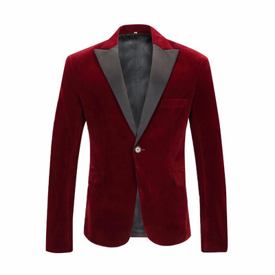 URSPORTTECH Jesen Zima Baršunasti Blazer Vino Crveno Muško Odijelo Jakna Vjenčanje Mladoženja Pjevač Slim Fit Blazer Hombre Masculino
