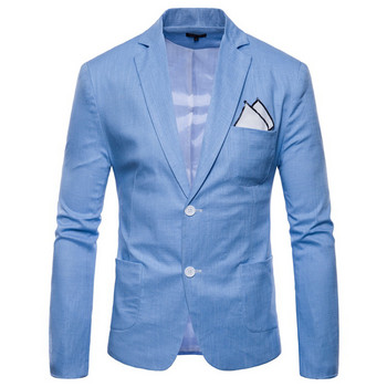 Мъжко модно памучно бельо Slim Fit Blazer Jacket Лек ежедневен плътен костюм Blazer Men Casual Party Wedding Blazer Masculino