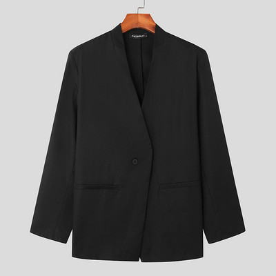 INCERUN 2023 meeste bleiser Patchwork V kaelusega pikkade varrukatega sügisese vabaaja ülikonnad, Korea ühe nööbiga mood, õhukesed mantlid