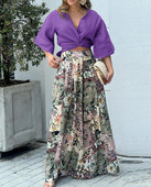 Ženski set odjevnih komada, jesenska moda 2023., uvrnuti široki kratki top i ležerni, elegantni cvjetni set širokih nogavica