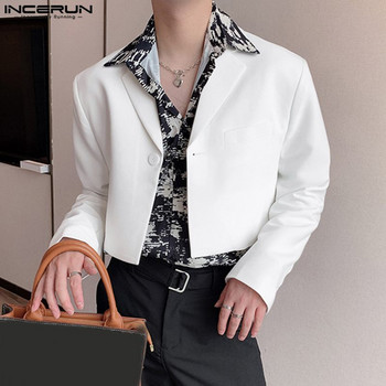2023 Ανδρικό σακάκι μονόχρωμο πέτο μακρυμάνικο φθινοπωρινό casual κοστούμια με ένα κουμπί Streetwear Fashion Ανδρικά Crop Coats S-5XL INCERUN
