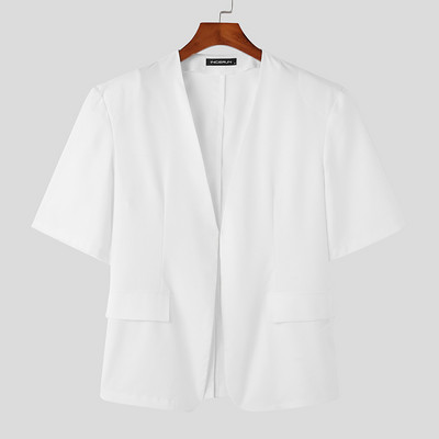 INCERUN Topovi 2023. Novi muški ležerni jednobojni jednobojni, jednostavno odijelo u korejskom stilu Elegantni muški sakoi bez ovratnika s kratkim rukavima S-5XL