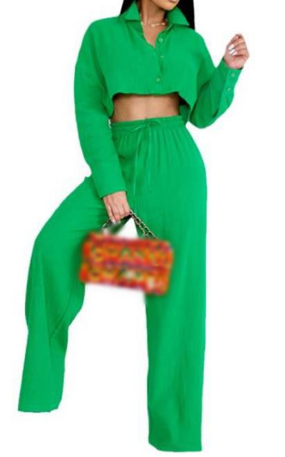 Kaheosaline naiste komplekt, 2023. aasta sügismood, uus lihtne pikkade varrukatega lühike särk, topid ja laiad püksid, vabaaja ülikonnad, riided