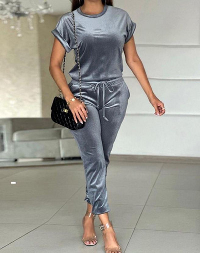 Ležerni dvodijelni set Ženska odjeća O-izrez Top kratkih rukava i modni novi set hlača s uzicom 2023 Summre Ženska odijela