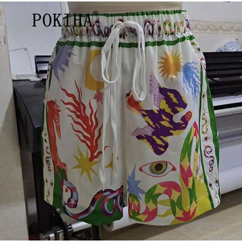 Pokiha Summer Print Дамска риза с еластична талия Шорти Комплекти Плажни ваканционни ежедневни свободни костюми Ризи с къс ръкав Комплекти от две части