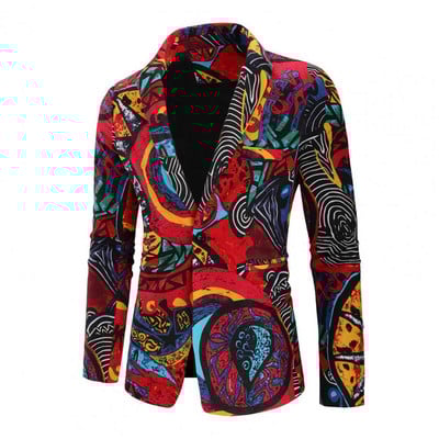 Stiilne meeste ülikonnamantel, moeprintimine ühe nupuga temperament, värvilise mustriga revääriline bleiser