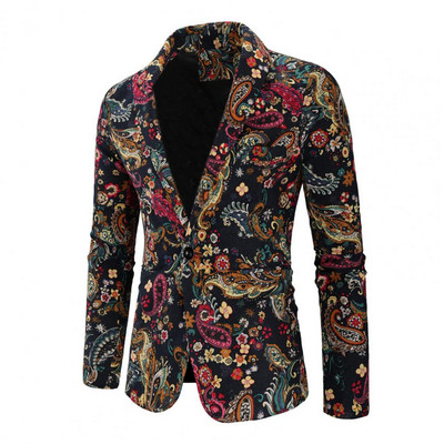 Stiilne meeste ülikonnamantel, moeprintimine ühe nupuga temperament, värvilise mustriga revääriline bleiser