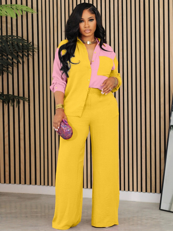 Sügistänava naiste komplekt pikkade varrukatega särgi topid ja laia säärega püksid Elegantne dressiülikond, kaheosaline komplekt, dressipluus fitness-varustus