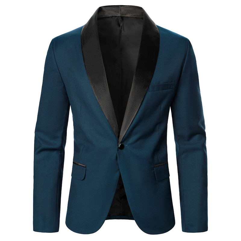 Meeste bleiser Dekoratiivne rinnatasku Kontrastvärv Satiinist krae põhjus Ametlik igapäevane pulm Meeste pikkade varrukatega ühe nupuga bleiser