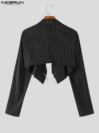 INCERUN 2023 Μόδα Ανδρικά ριγέ ζιβάγκο με μακρυμάνικη αλυσίδα με ανοιχτή βελονιά Casual κοστούμια Streetwear Personality Crop Blazer Ανδρικά