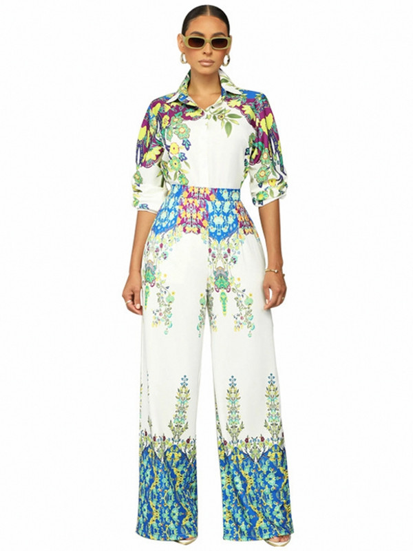 2-osalised komplektid Uus saabumine Naiste kevad-sügis Sobivad komplektid Lilletrükk Kaheosalised komplektid Ülemised püksid Ülikonnad Riided Riietus