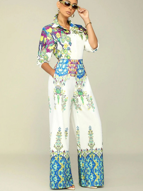 2-osalised komplektid Uus saabumine Naiste kevad-sügis Sobivad komplektid Lilletrükk Kaheosalised komplektid Ülemised püksid Ülikonnad Riided Riietus