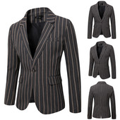 Meeste vabaaja triibulised bleiserid mantlid Korea mood Meeste riided Sügis- ja talveülikond Jope Meeste Slim Fit Tänavarõivaste Ülikonnamantel