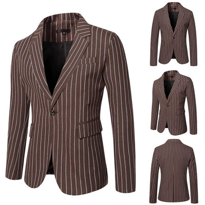 Meeste vabaaja triibulised bleiserid mantlid Korea mood Meeste riided Sügis- ja talveülikond Jope Meeste Slim Fit Tänavarõivaste Ülikonnamantel