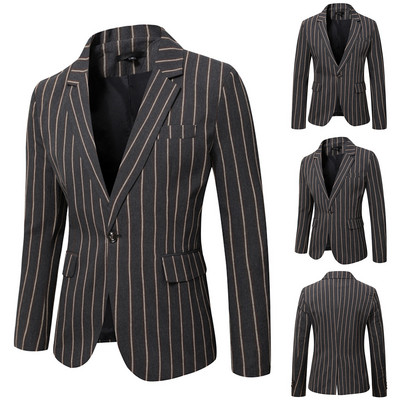 Meeste vabaaja triibulised bleiserid mantlid Korea mood Meeste riided Sügis- ja talveülikond Jope Meeste Slim Fit Tänavarõivaste Ülikonnamantel