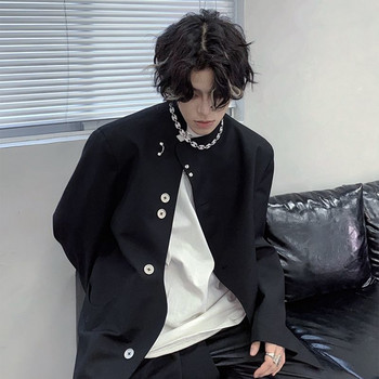 Blazers Ανδρικό Κορεάτικο Στιλ Μοντέρνο Μαύρο Unisex ρετρό κολάρο με μονόχρωμα ρούχα Harajuku Μινιμαλιστικά ρούχα παντός αγώνα
