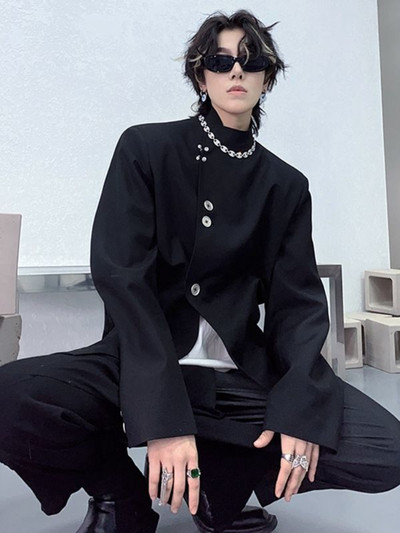 Blazers Ανδρικό Κορεάτικο Στιλ Μοντέρνο Μαύρο Unisex ρετρό κολάρο με μονόχρωμα ρούχα Harajuku Μινιμαλιστικά ρούχα παντός αγώνα