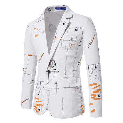 Muški uski blejzer jakne 2022 Modni Einstein print kostim za maturalnu zabavu s jednim gumbom Homme za muškarce Odjeća Ulična odjeća