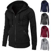 Jesenska muška ležerna jakna s patentnim zatvaračem i dugim rukavima, modna muška jednobojna jakna s kapuljačom, jednobojni, uski kaput s kapuljačom