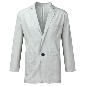 Μόδα ανδρικά blazers λεπτή εφαρμογή με λινό μείγμα Τσέπη μακρύ μανίκι Κοστούμια σακάκι πανωφόρι φθινοπωρινά ρούχα για γάμο