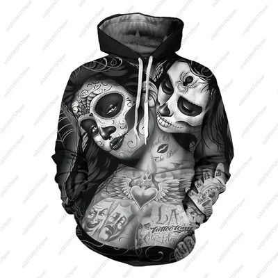 Gothic Beauty Skeleton Harajuku pulover Muški/Ženski Hip Hop Streetwear Hoodie Skull Sexy Rose Dječaci Djevojčice Prevelika majica
