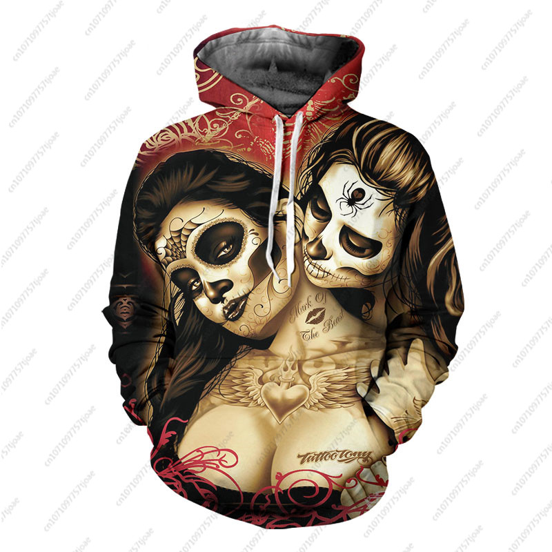 Gothic Beauty Skeleton Harajuku pulover Muški/Ženski Hip Hop Streetwear Hoodie Skull Sexy Rose Dječaci Djevojčice Prevelika majica