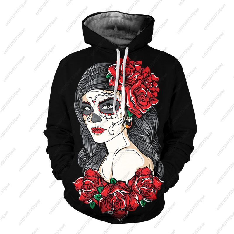 Gothic Beauty Skeleton Harajuku pulover Muški/Ženski Hip Hop Streetwear Hoodie Skull Sexy Rose Dječaci Djevojčice Prevelika majica