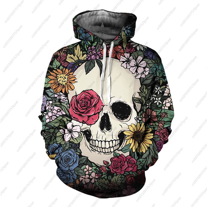 Gothic Beauty Skeleton Harajuku pulover Muški/Ženski Hip Hop Streetwear Hoodie Skull Sexy Rose Dječaci Djevojčice Prevelika majica