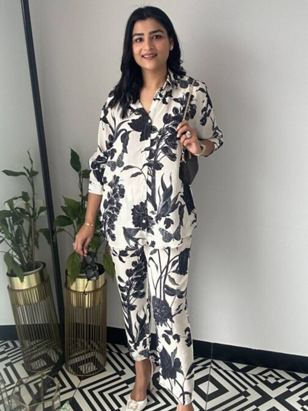 Set 2 piese Bluză cu mânecă lungă cu imprimeu de flori Topuri și costume pantaloni de primăvară, toamnă, set pentru femei, ținută la modă potrivită