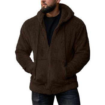 Есенно-зимна мъжка ежедневна поларена жилетка с качулка и цип Модно мъжко топло улично облекло Пуловер с качулка с шнур