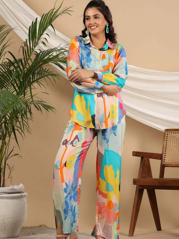 Dvodijelni komplet s cvjetnim printom Topovi bluza dugih rukava i odijela s hlačama Proljeće Jesen Ženski komplet s plaštom Modna odjeća