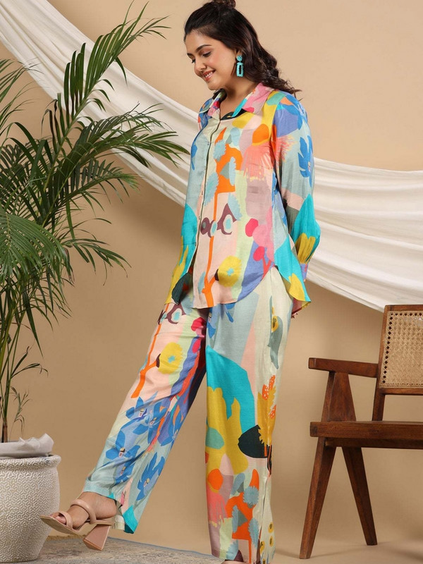 Dvodijelni komplet s cvjetnim printom Topovi bluza dugih rukava i odijela s hlačama Proljeće Jesen Ženski komplet s plaštom Modna odjeća