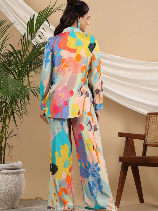 Dvodijelni komplet s cvjetnim printom Topovi bluza dugih rukava i odijela s hlačama Proljeće Jesen Ženski komplet s plaštom Modna odjeća