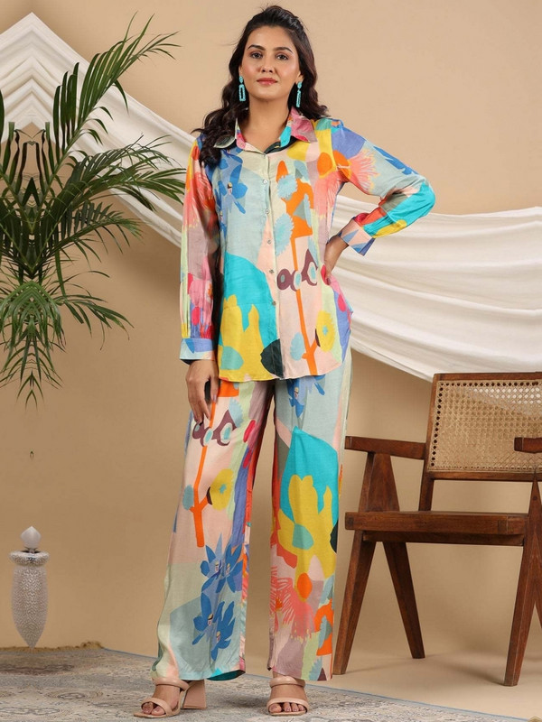 Dvodijelni komplet s cvjetnim printom Topovi bluza dugih rukava i odijela s hlačama Proljeće Jesen Ženski komplet s plaštom Modna odjeća