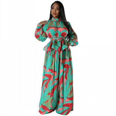 2-osaline naiste komplekt Sügisene pikkade varrukatega kõrge lõhikuga särgi pluus, topp ja püksid, kostüümid, rõivad, mood, kontori naised, sobivad komplektid.