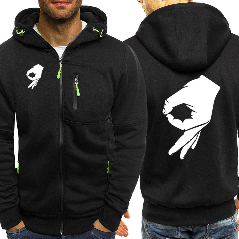 It'S OK Muška majica s patentnim zatvaračem s printom gesta Kreativnost Smiješne majice s kapuljačom O izrezom Hip hop dugih rukava Udobna meka muška odjeća