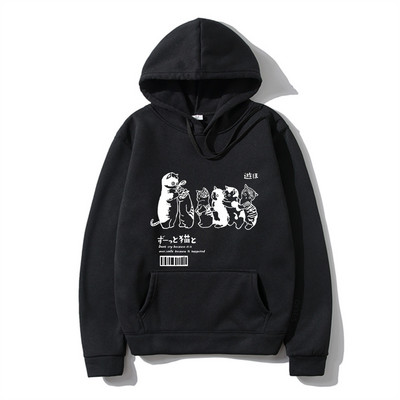 Ανδρικά υπερμεγέθη ανδρικά φούτερ με κουκούλα Φούτερ Ρούχα Hip Hop Cat Shower Street print Φούτερ με κουκούλα φθινόπωρο Χειμώνας Casual Ιαπωνικά ρούχα δρόμου
