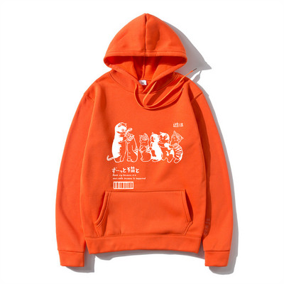 Ανδρικά υπερμεγέθη ανδρικά φούτερ με κουκούλα Φούτερ Ρούχα Hip Hop Cat Shower Street print Φούτερ με κουκούλα φθινόπωρο Χειμώνας Casual Ιαπωνικά ρούχα δρόμου