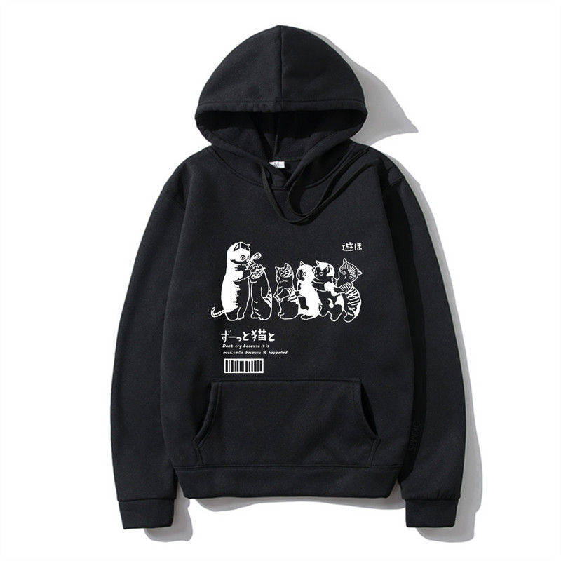 Ανδρικά υπερμεγέθη ανδρικά φούτερ με κουκούλα Φούτερ Ρούχα Hip Hop Cat Shower Street print Φούτερ με κουκούλα φθινόπωρο Χειμώνας Casual Ιαπωνικά ρούχα δρόμου