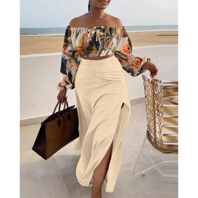 2-osaline komplekt Seksikas mood rannanaised 2023. aasta sügissuvi naiste pikkade varrukatega topid ja maxi seelikud, ülikonnad, sobivad komplektid