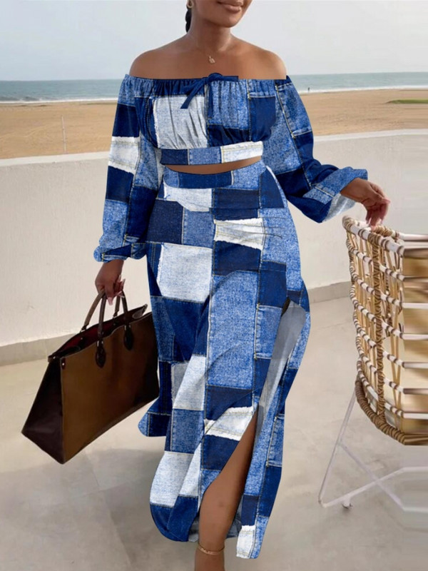 2-osaline komplekt Seksikas mood rannanaised 2023. aasta sügissuvi naiste pikkade varrukatega topid ja maxi seelikud, ülikonnad, sobivad komplektid