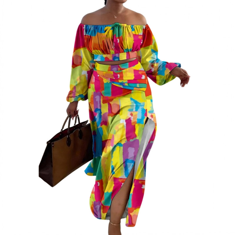 2-osaline komplekt Seksikas mood rannanaised 2023. aasta sügissuvi naiste pikkade varrukatega topid ja maxi seelikud, ülikonnad, sobivad komplektid