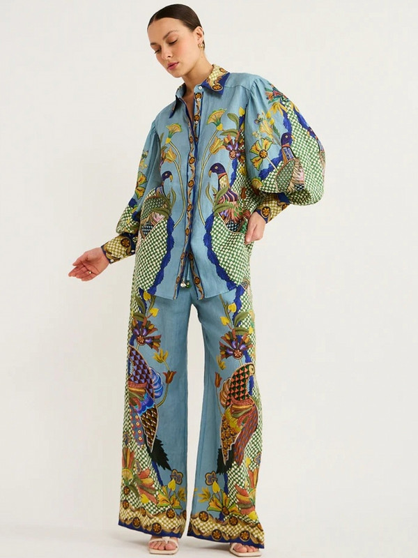 2-dijelni ženski set Dashiki Afrička majica dugih rukava Bluza Top i hlače Odijela Modni kompleti za uredske dame Odgovarajući kompleti