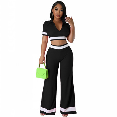 Γυναικείο σετ 2 τεμαχίων 2023 Νέα άφιξη Καλοκαίρι φθινόπωρο ασορτί σετ ρίγες εκτύπωσης δύο τεμαχίων Σετ τοπ και παντελόνια Κοστούμια ρούχα Ρούχα