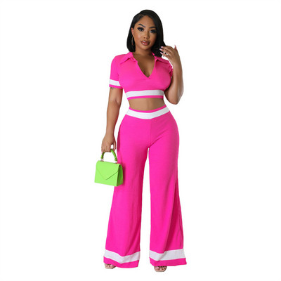 Γυναικείο σετ 2 τεμαχίων 2023 Νέα άφιξη Καλοκαίρι φθινόπωρο ασορτί σετ ρίγες εκτύπωσης δύο τεμαχίων Σετ τοπ και παντελόνια Κοστούμια ρούχα Ρούχα