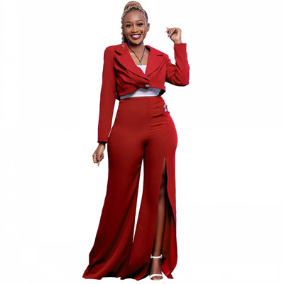 2-osalised naiste komplektid, 2023. aasta kevadsuvi, sinised punased bleiserid, ülikonnatopid ja kõrge lõhega püksid, kaheosalised spordidressi komplektid