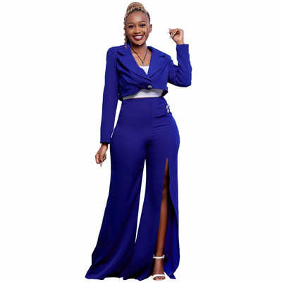 2-osalised naiste komplektid, 2023. aasta kevadsuvi, sinised punased bleiserid, ülikonnatopid ja kõrge lõhega püksid, kaheosalised spordidressi komplektid